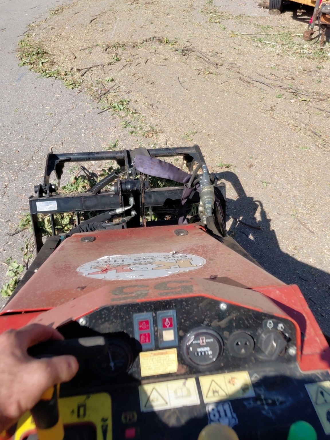 Operator's view from tree service equipment on site